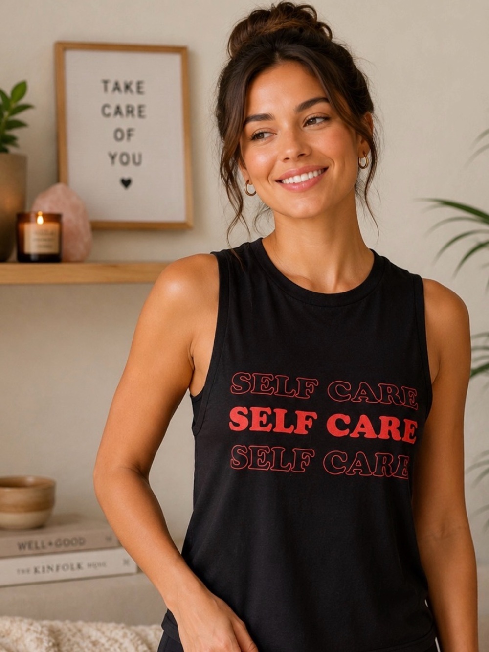 Self Care - Women's Black Graphic Tank Top - size Small - Picture 4 of 11
